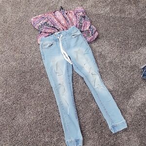 Celebrity Pink Light Blue Distressed Jeggings